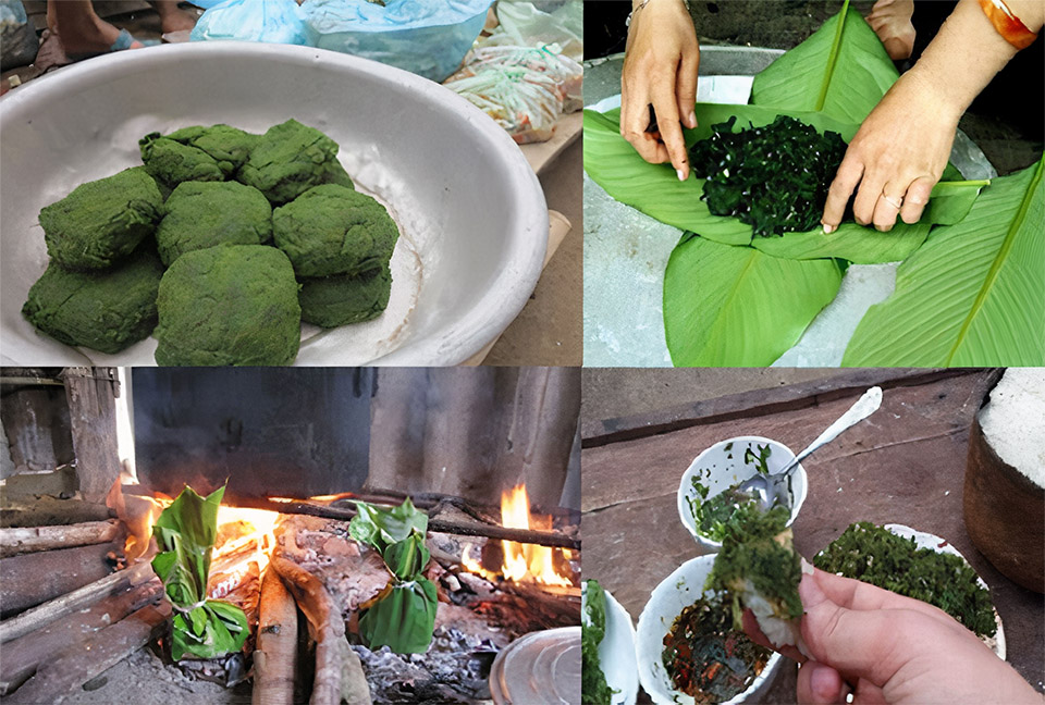 Công đoạn chế biến món rêu suối nướng than